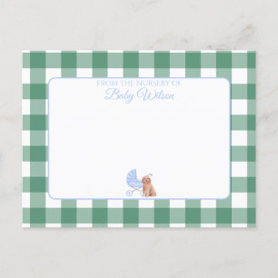 Gingham Karo Dog Boy Baby Dusche Danke Postkarte