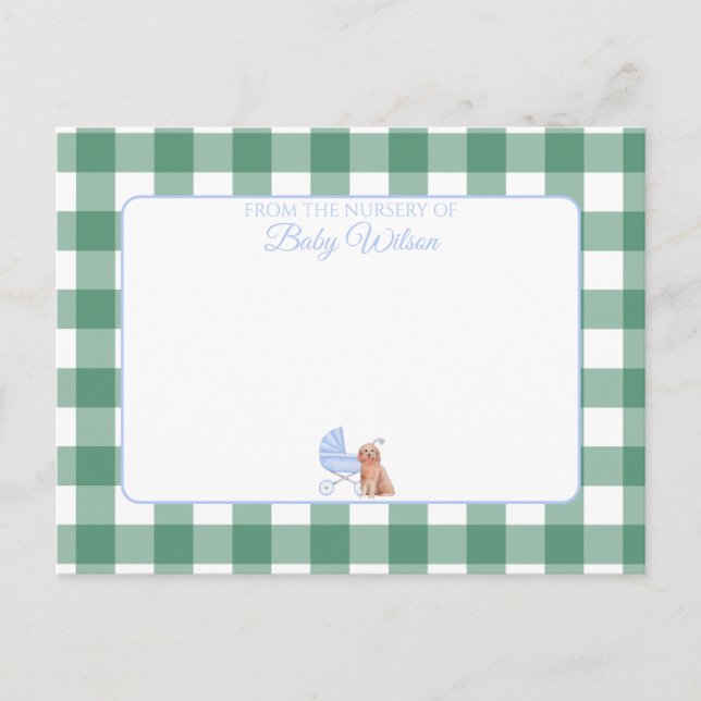 Gingham Karo Dog Boy Baby Dusche Danke Postkarte (Vorderseite)