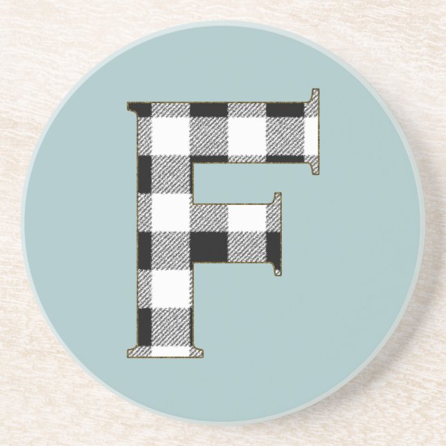 Gingham Karo F Sandstein Untersetzer (Vorne)
