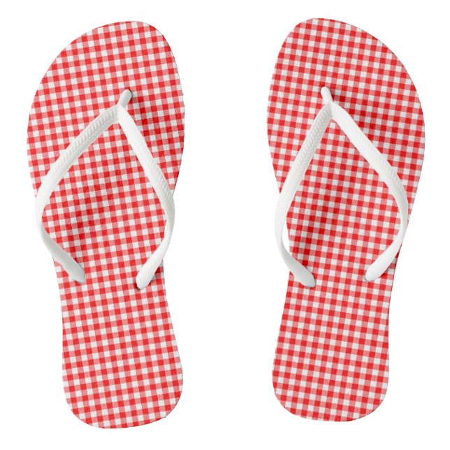 Gingham-Karo in Rot und Weiß Flip Flops (Fußbett)