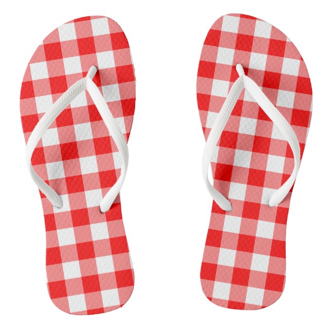 Gingham-Karo in Rot und Weiß Flip Flops (Fußbett)