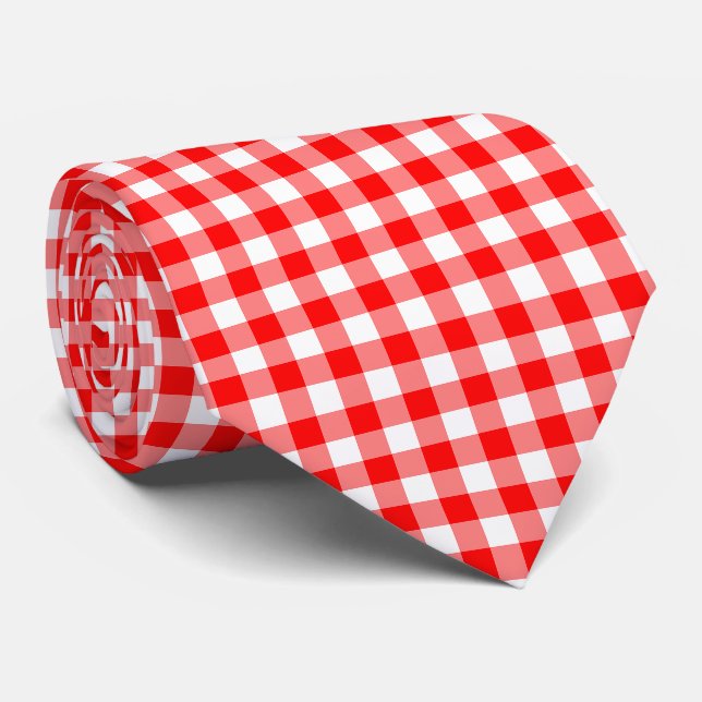 Gingham-Karo in Rot und Weiß Krawatte (Gerollt)