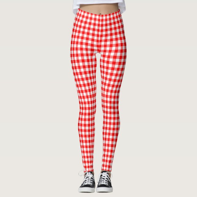 Gingham-Karo in Rot und Weiß Leggings (Vorderseite)