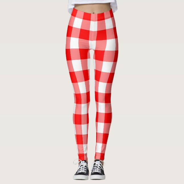 Gingham-Karo in Rot und Weiß Leggings (Vorderseite)