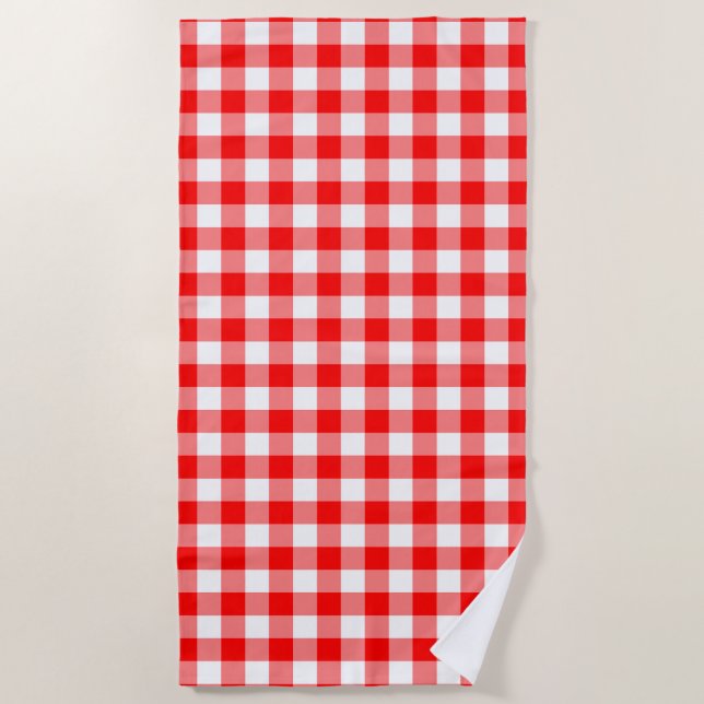 Gingham-Karo in Rot und Weiß Strandtuch (Vorderseite)