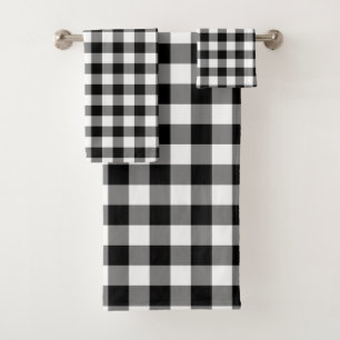 Gingham-Karo in Schwarz und Weiß Badhandtuch Set