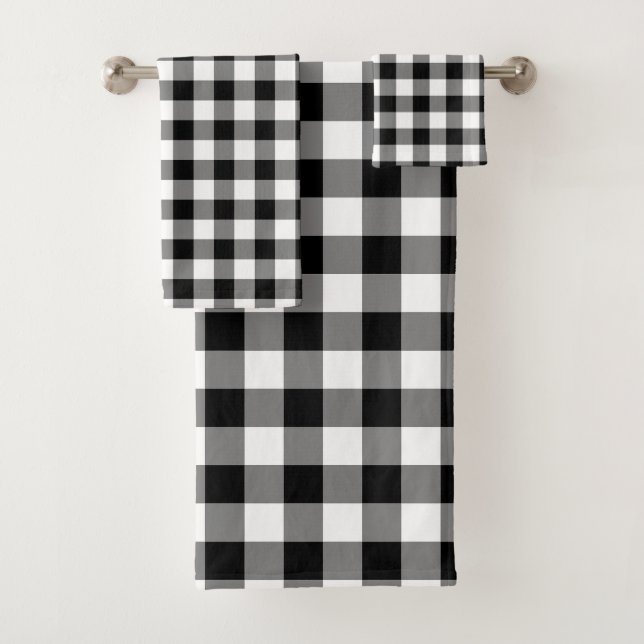 Gingham-Karo in Schwarz und Weiß Badhandtuch Set (Insitu)