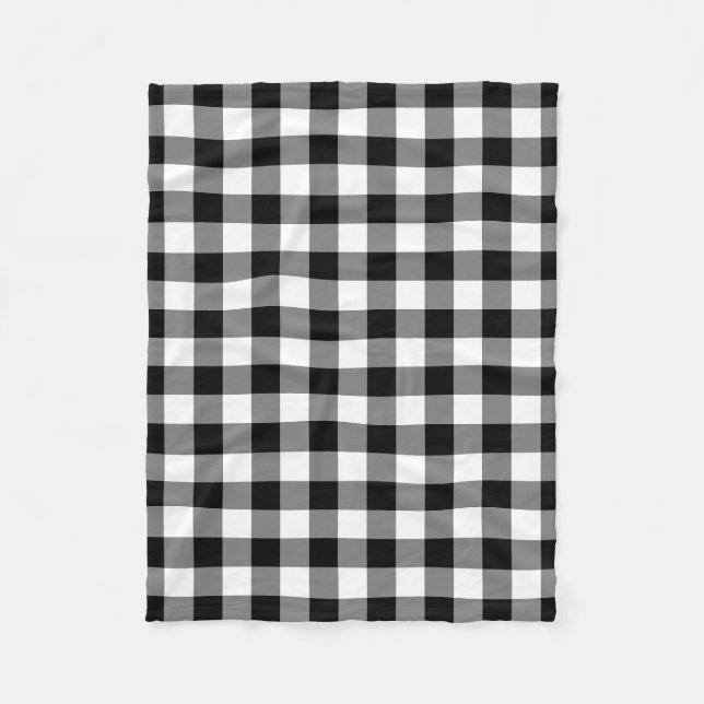 Gingham-Karo in Schwarz und Weiß Fleecedecke (Vorderseite)