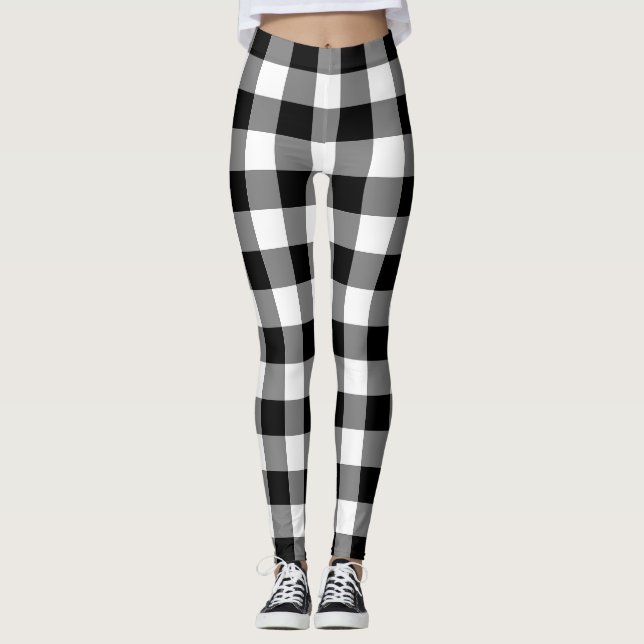 Gingham-Karo in Schwarz und Weiß Leggings (Vorderseite)
