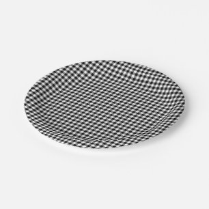 Gingham-Karo in Schwarz und Weiß Pappteller