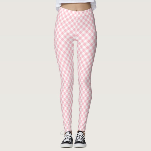 Gingham-Karo, klein, rosa und weiß Leggings (Vorderseite)