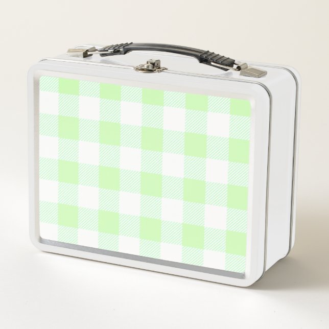 Gingham Karo Light Green Metall Lunch Box (Vorderseite)