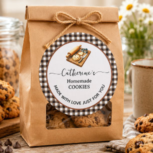 Gingham-Karo mit Liebe gebacken Selbstgebackene Ke Runder Aufkleber