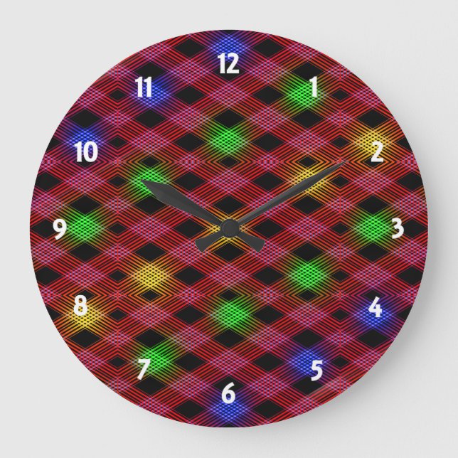 Gingham Karo Multicolored Pattern Große Wanduhr (Vorderseite)