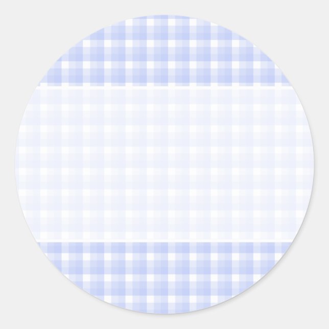 Gingham Karo Muster. Light Blue & White. Runder Aufkleber (Vorderseite)