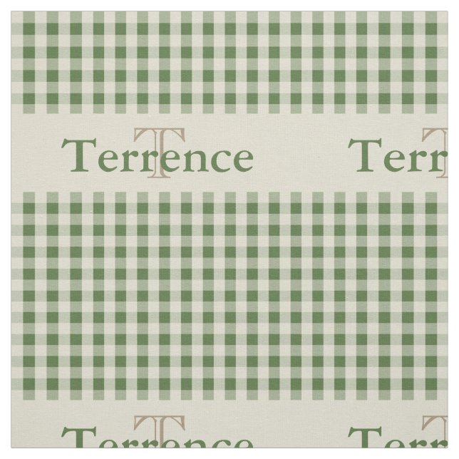 Gingham-Karo-Muster-Monogramm-weises Grün-Jungen Stoff (Muster)