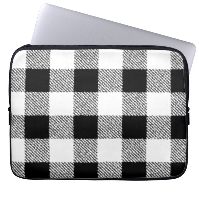 Gingham Karo Muster schwarz-weiß Laptopschutzhülle (Vorderseite)