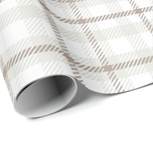 Gingham-Karo neutrales Kaffee-Latte-Streifen  Geschenkpapier