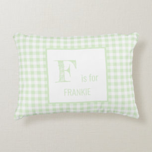 Gingham-Karo Pastell-Mintgrün und Weiß Monogramm Dekokissen