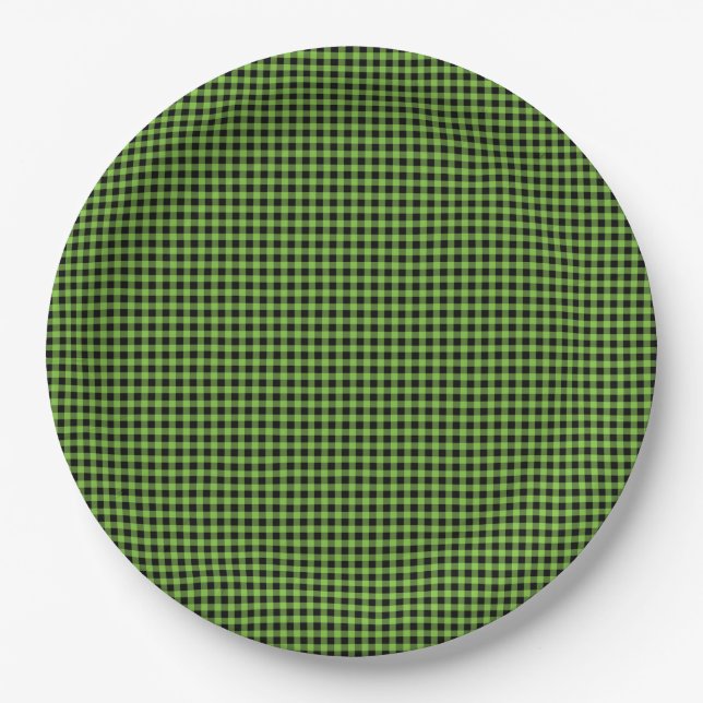 Gingham Karo Pattern Black Green Timeless Fun Pappteller (Vorderseite)