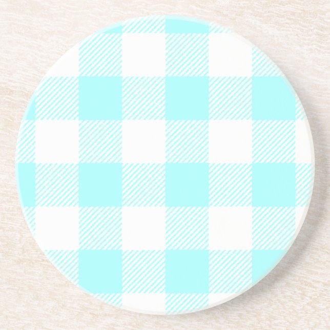 Gingham Karo Pattern (hellblau) Sandstein Untersetzer (Vorne)