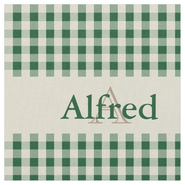 Gingham Karo Pattern Monogram Dark Green Beige Stoff (Nahaufnahme)