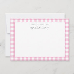 Gingham Karo personalisierte hellrosa Flat Mitteilungskarte