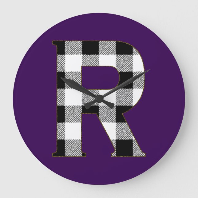 Gingham Karo R Große Wanduhr (Vorderseite)