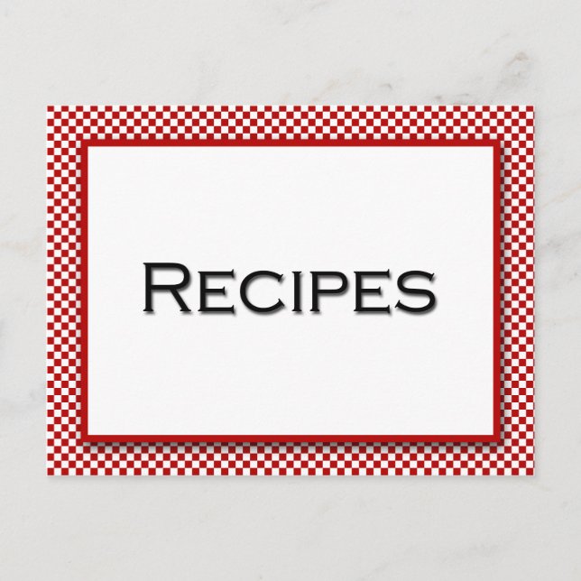 Gingham Karo Red White Rezept Card Postkarte (Vorderseite)
