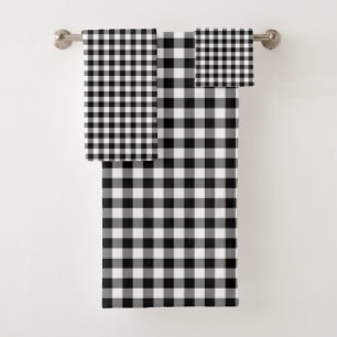 Gingham-Karo, Schwarz und Weiß Badhandtuch Set