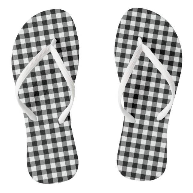Gingham-Karo, Schwarz und Weiß Flip Flops (Fußbett)