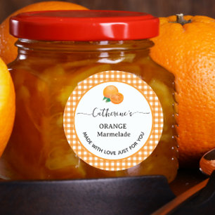 Gingham-Karo selbstgemachte Orangenmarmelade Etike Runder Aufkleber