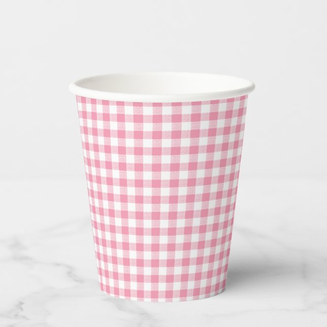 Gingham Karo Small Pink Paper Cup Pappbecher (Vorderseite)