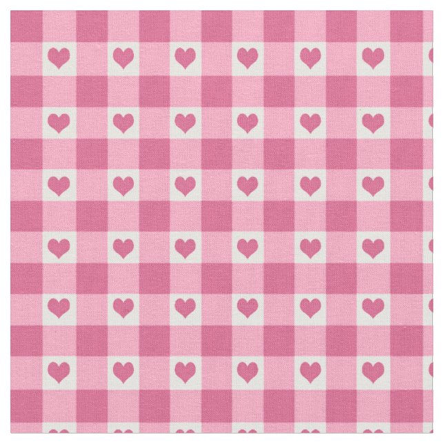 Gingham-Karo-und des Herz-Muster-| Rosa Stoff (Nahaufnahme)