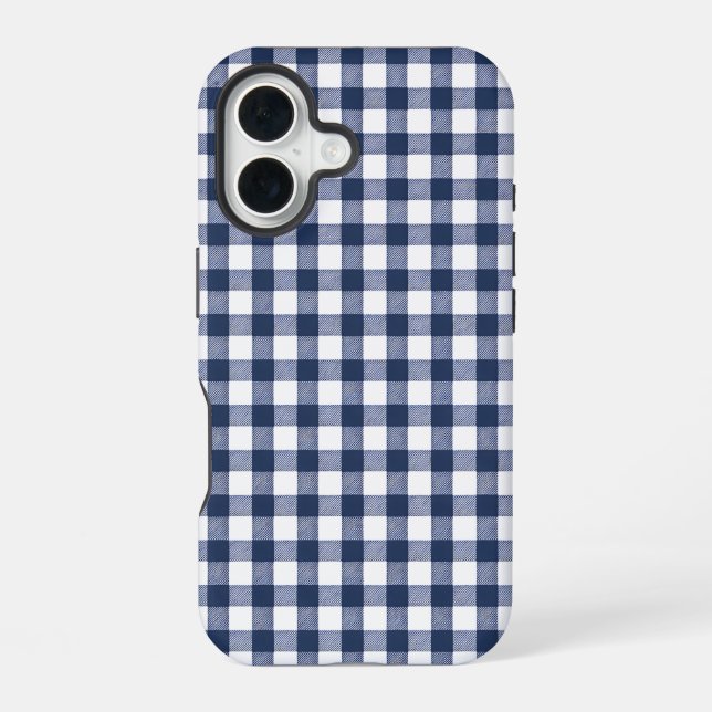 Gingham-Karomuster - Marineblau iPhone 16 Hülle (Rückseite)