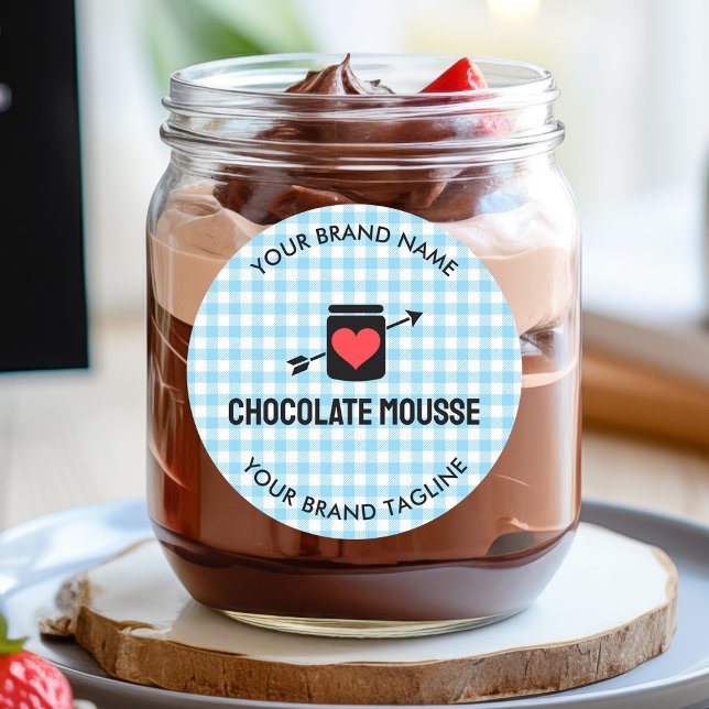 Gingham Karos Blue Pattern Jar Label für Unternehm Runder Aufkleber (Gingham Checks Blue Pattern Jar Label for Business)