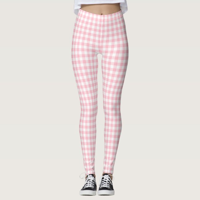Gingham-Karos in Rosa und Weiß Leggings (Vorderseite)