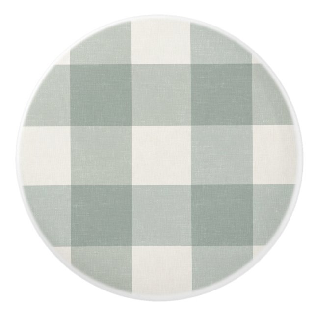 Gingham Karos kariertes, helles Grün Keramikknauf (Vorderseite)