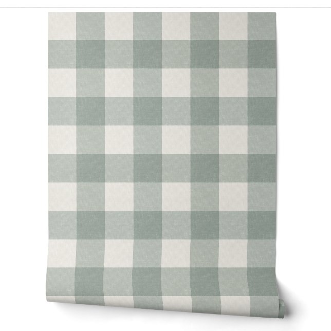 Gingham Karos kariertes Weißgrün Tapete (Abrollen)