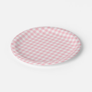 Gingham-Karos, rosa und weiße Mittelformat Pappteller