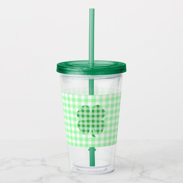 Gingham Kleeblatt Acryltrinkbecher (Vorderseite)