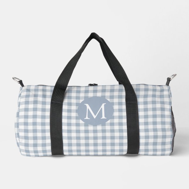 Gingham Küsten-Preppy-Karo Blau-Weiß-Monogramm Duffle Bag (Vorderseite)