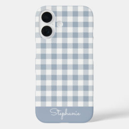 Gingham Küstenkariert Preppy Check Blau Weiß Name iPhone 16 Hülle