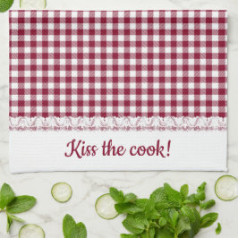 Gingham Lace und Name in Burgund Rot Geschirrtuch