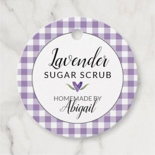 Gingham Lavendel-Zuckerscrub (mit Zutaten) Geschenkanhänger