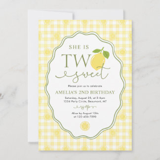 Gingham Lemon Citrus Themed 2nd Birthday Einladung