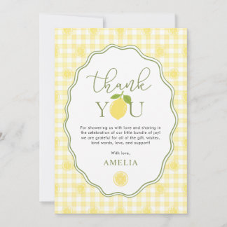 Gingham Lemon Citrus Themed Baby Shower Dankeskarte
