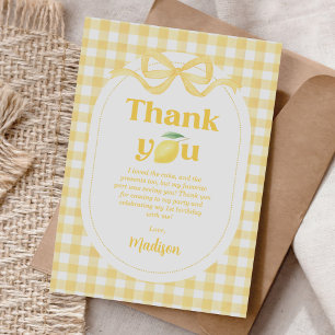 Gingham Lemon Themed 1. Geburtstag Dankeskarte