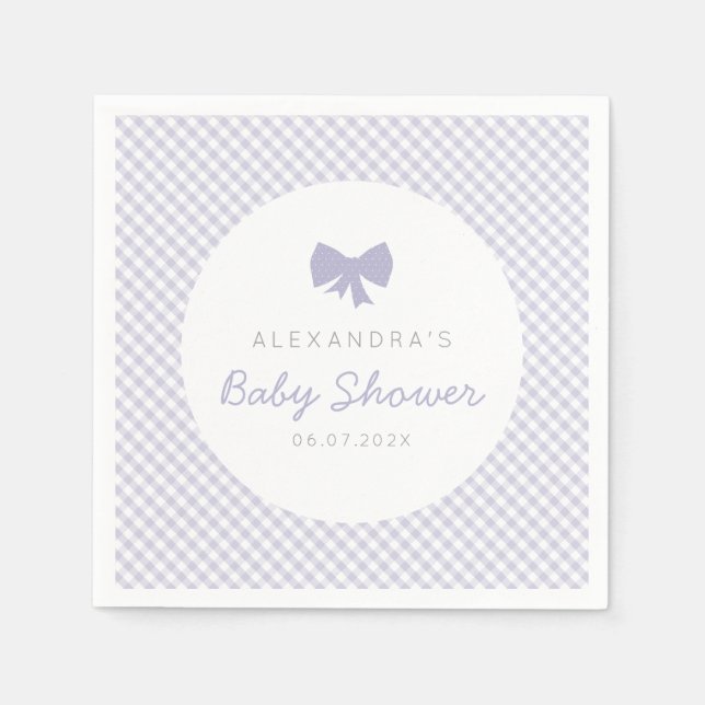 Gingham lila Bogen Babydusche Serviette (Vorderseite)