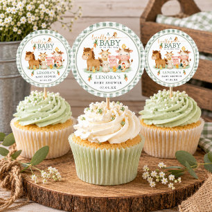 Gingham Locally Grown Baby Farm Tier Baby Shower Runder Aufkleber